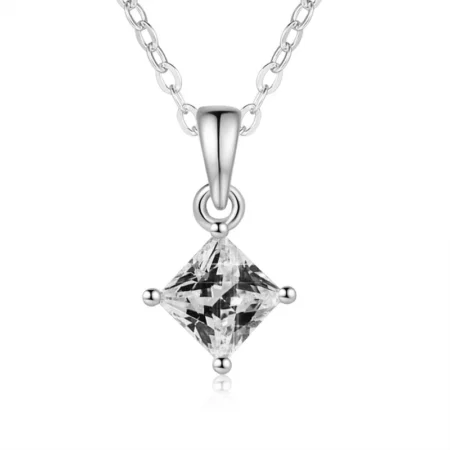 Elegant Princess Cut Pendant Necklace in White Gold Plated – A Versatile Minimalist Design 1