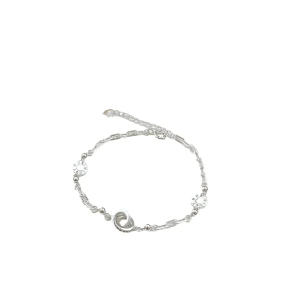 Elegant Roman Numerals Double Ring Bracelet in White Gold Finish S925 Sterling Silver – A Minimalist, Refined Design