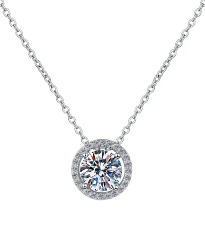 Elegant S925 Sterling Silver Necklace – Round Moissanite Pendant with a Brilliant Sparkle 1