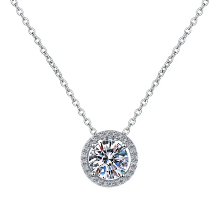Elegant S925 Sterling Silver Necklace – Round Moissanite Pendant with a Brilliant Sparkle 1