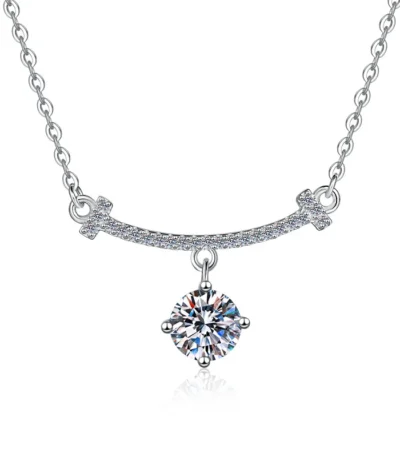 Elegant Smile Necklace – 1 Carat Moissanite Pendant in 18K Gold Plated S925 Sterling Silver 1