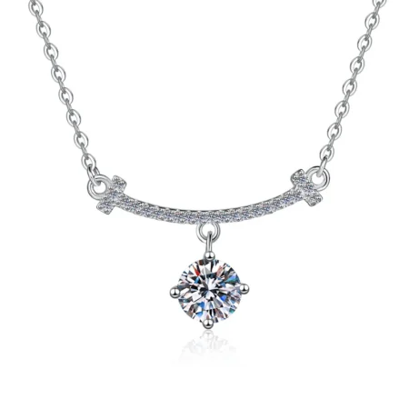 Elegant Smile Necklace – 1 Carat Moissanite Pendant in 18K Gold Plated S925 Sterling Silver 1