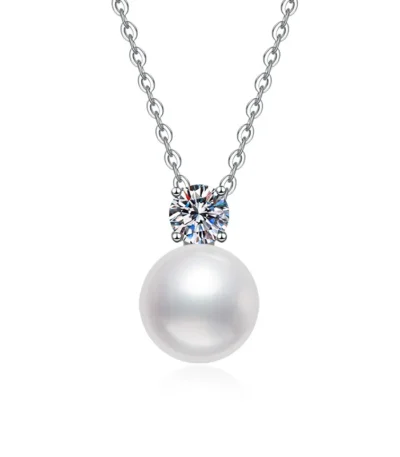 Elegant Summer Clavicle Necklace – Freshwater Pearl Moissanite in S925 Sterling Silver 1