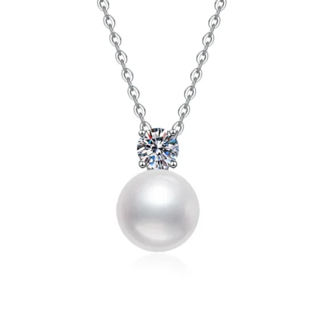 Elegant Summer Clavicle Necklace – Freshwater Pearl Moissanite in S925 Sterling Silver 1