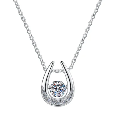 Elegant U Shaped Horseshoe Pendant Necklace in White Gold Plated Finish – Featuring a Beating Heart Design for Women 1