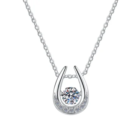 Elegant U Shaped Horseshoe Pendant Necklace in White Gold Plated Finish – Featuring a Beating Heart Design for Women 1