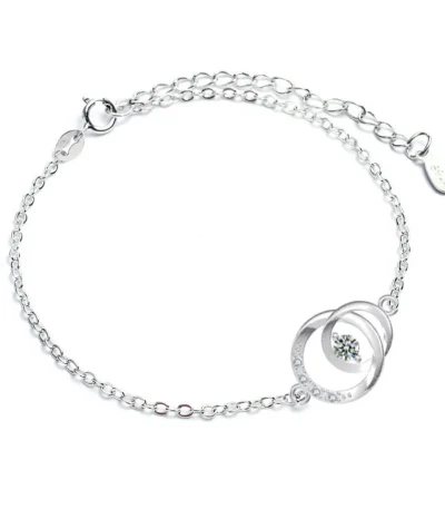 Elegant White Gold Plated Diamond Ring Buckle Bracelet 925 Sterling Silver 1