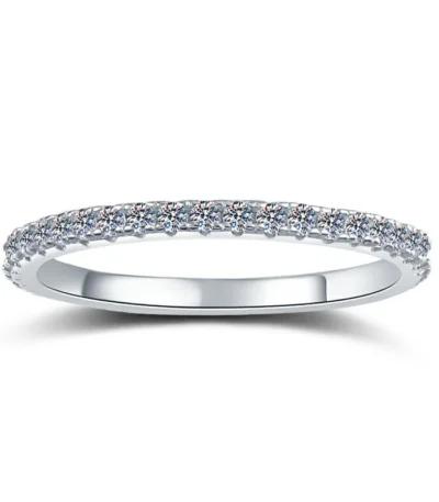 Elegant Womens Moissanite Ring – Stackable Single Band in 18K Gold Plated 925 Sterling Silver 5