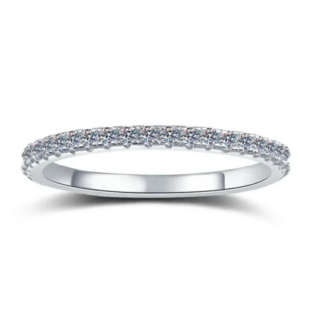 Elegant Womens Moissanite Ring – Stackable Single Band in 18K Gold Plated 925 Sterling Silver 5