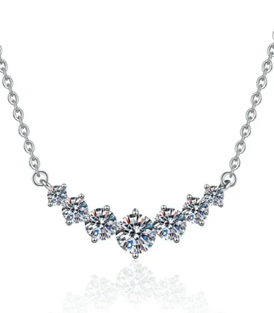 Elegant high end necklace for women featuring a pendant adorned with seven Moissanite stones designed to complement any outfit effortlessly 1