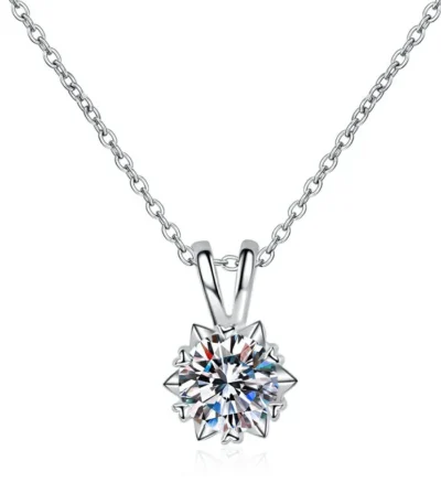 Luxury 1 Carat Snowflake Moissanite Pendant Necklace in 925 Sterling Silver 1