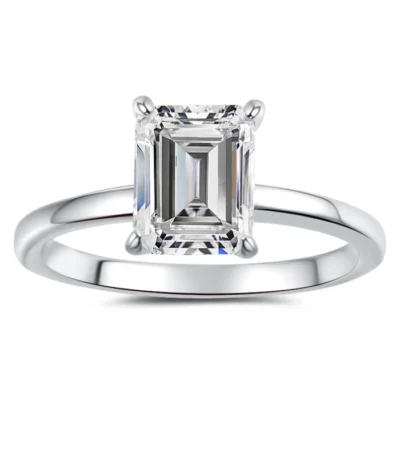 Luxury 2 Carat Emerald Cut Moissanite Ring – 18K Gold Plated 925 Sterling Silver Timeless European American Design 1