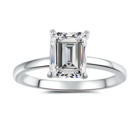 Luxury 2 Carat Emerald Cut Moissanite Ring – 18K Gold Plated 925 Sterling Silver Timeless European American Design 1