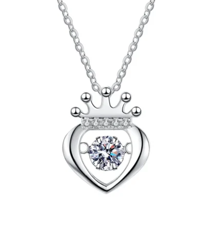 Luxury Crown Pendant Necklace in White Gold Finish – Beating Heart Design 1