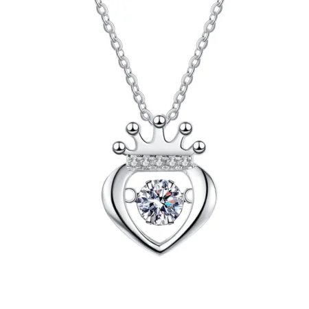 Luxury Crown Pendant Necklace in White Gold Finish – Beating Heart Design 1
