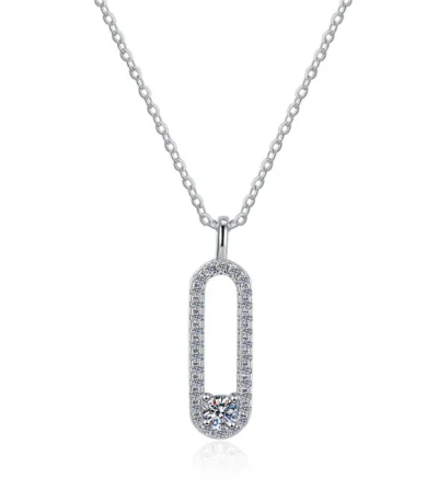 Luxury Paperclip Necklace – S925 Sterling Silver with Micro Pave Moissanite Pendant for Women 1