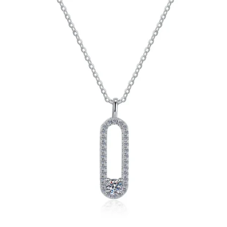 Luxury Paperclip Necklace – S925 Sterling Silver with Micro Pave Moissanite Pendant for Women 1