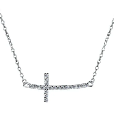 Luxury S925 Sterling Silver Necklace for Women – Moissanite Cross Pendant Set 1