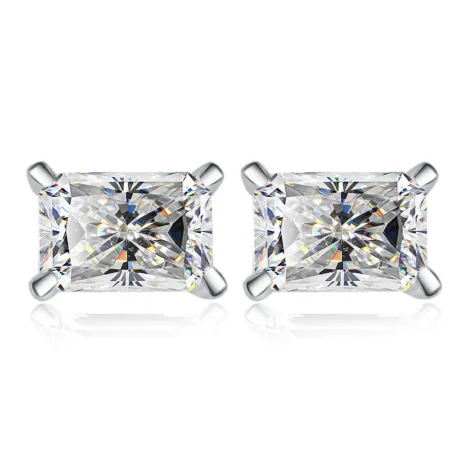 Luxury White gold Finish Earrings Radiant Rectangular Stone 1