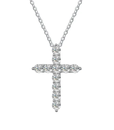 Luxury Womens Moissanite Cross Pendant 925 Sterling Silver 18k Gold Plated Classic Style 1