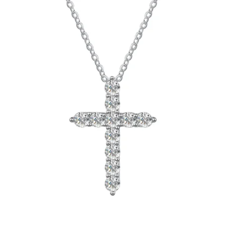 Luxury Womens Moissanite Cross Pendant 925 Sterling Silver 18k Gold Plated Classic Style 1