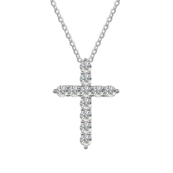Luxury Women's Moissanite Cross Pendant, 925 Sterling Silver 18k Gold Plated, Classic Style