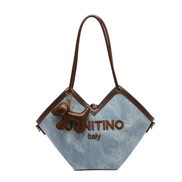 Premium Niche Denim Tote Bag for Women – Retro Love-Stitched Portable Shoulder Handbag