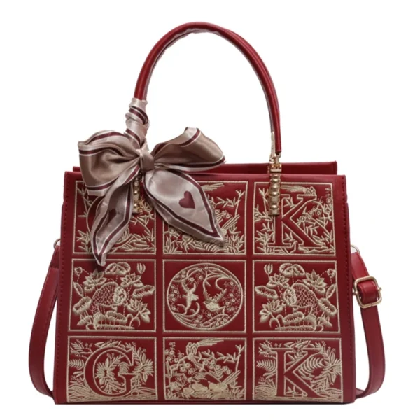 Elegant Embroidered Red Wedding Tote Bag – Large-Capacity Chinese-Style Crossbody Handbag for Women