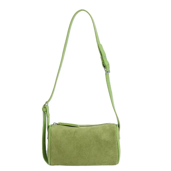 Retro Suede Cylindrical Pillow Bag for Women – Versatile Shoulder & Crossbody Handbag with Niche Design