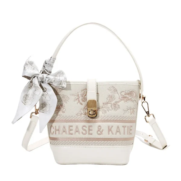 High-End Chinese Embroidery Contrast-Color Bucket Bag – Luxury Wholesale Handbag